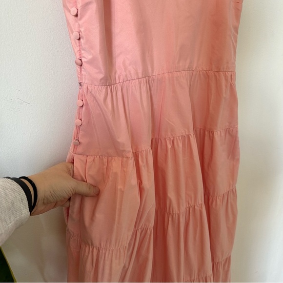 Maje Romeo TrapezeTiered Taffeta Sleeveless Midi Dress In Rose Pale Size EU 38/M - Picture 10 of 15